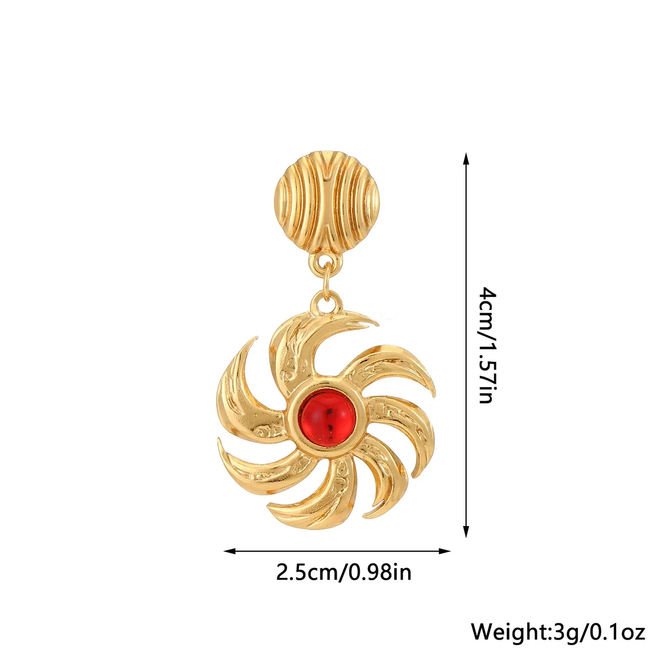 Radiant Gold-Plated Stainless Steel Sun Pinwheel Round CZ Jewelry Set