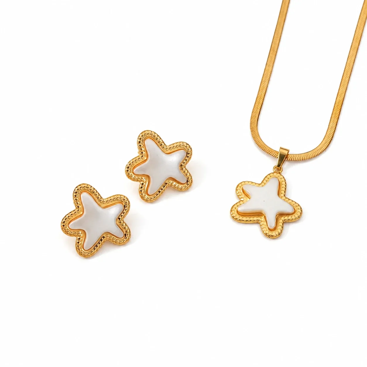 Radiant Gold-Plated Stainless Steel Sun Pinwheel Round CZ Jewelry Set - Gold Star