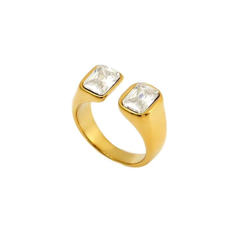 Sculptural Gold-Plated 316 Stainless Steel Mixed-Cut CZ Open Ring