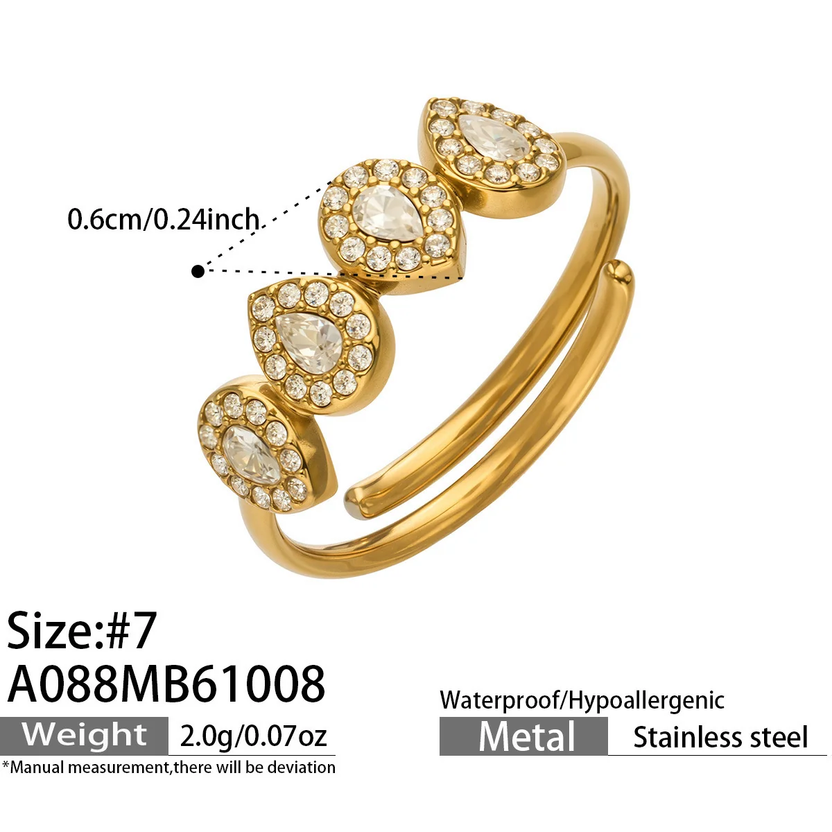 Foto del producto: Set de joyería, anillo halo de corazón y aros, acero con PVD de oro de 18K