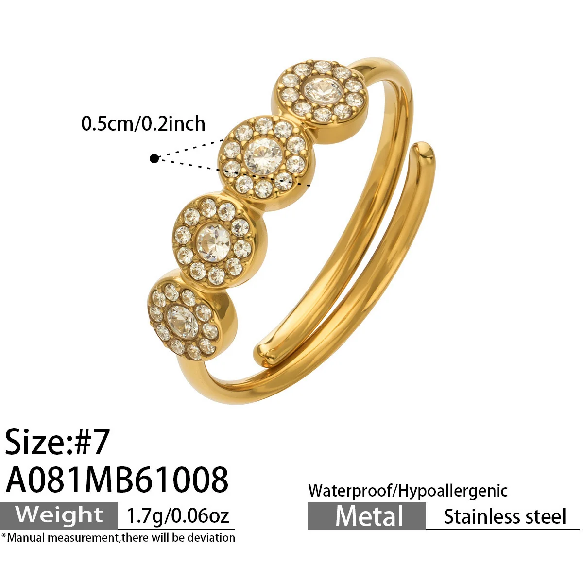 Foto del producto: Set de joyería, anillo halo de corazón y aros, acero con PVD de oro de 18K