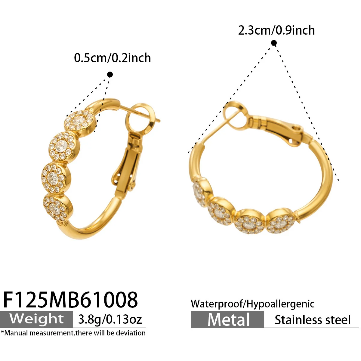 Foto del producto: Set de joyería, anillo halo de corazón y aros, acero con PVD de oro de 18K