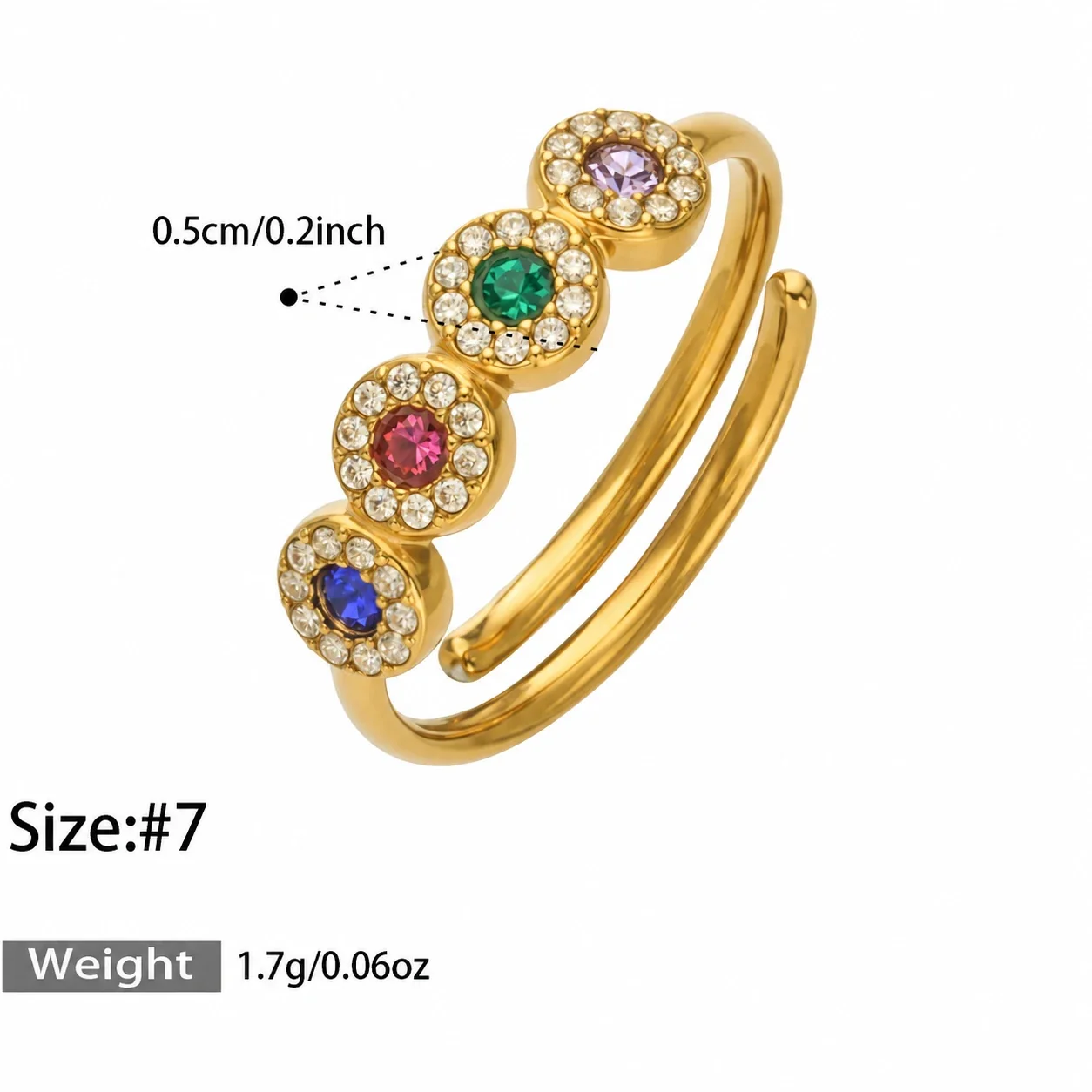 Foto del producto: Set de joyería, anillo halo de corazón y aros, acero con PVD de oro de 18K