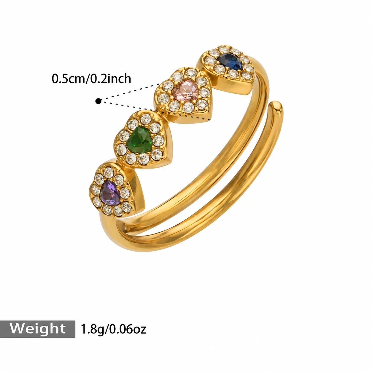Foto del producto: Set de joyería, anillo halo de corazón y aros, acero con PVD de oro de 18K