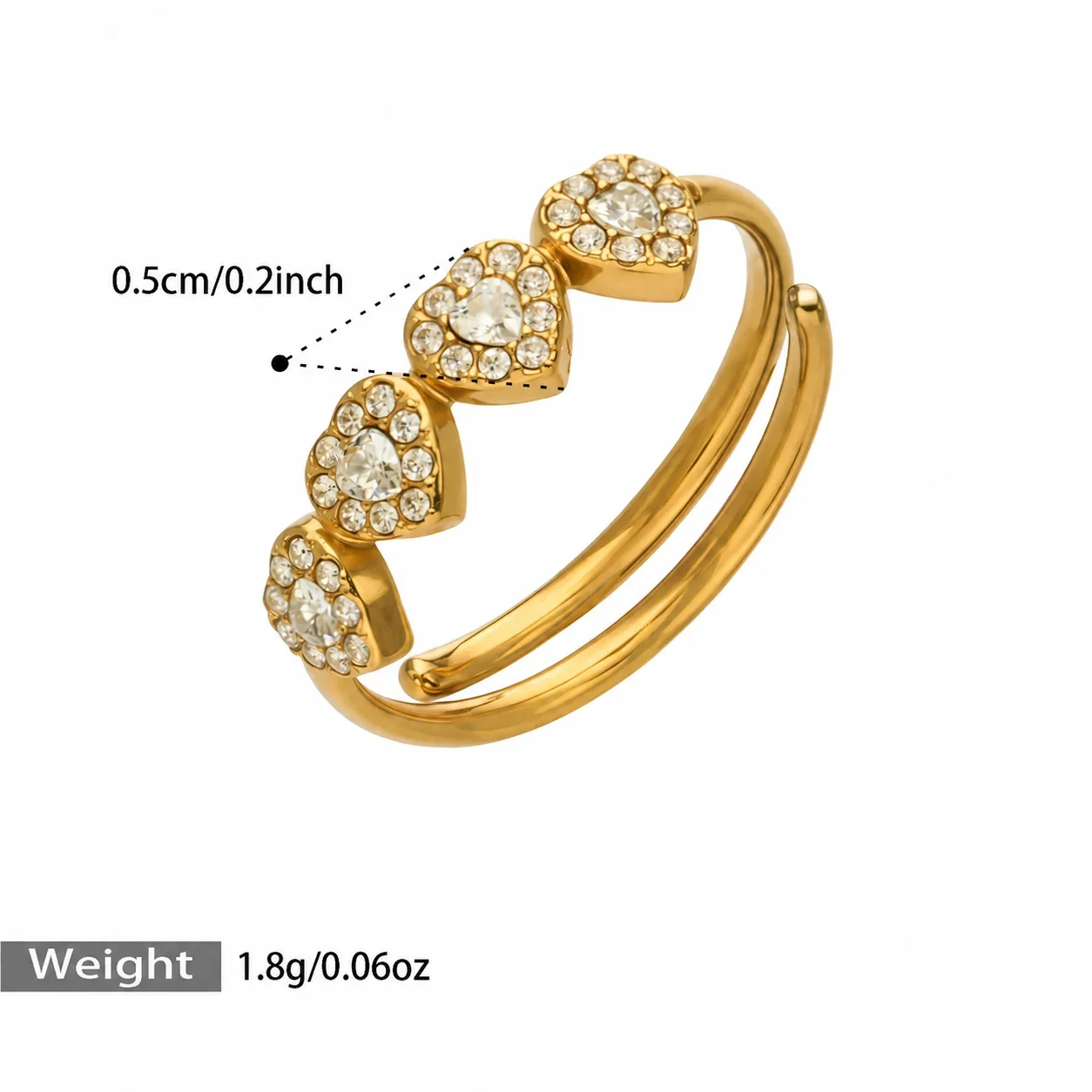 Foto del producto: Set de joyería, anillo halo de corazón y aros, acero con PVD de oro de 18K