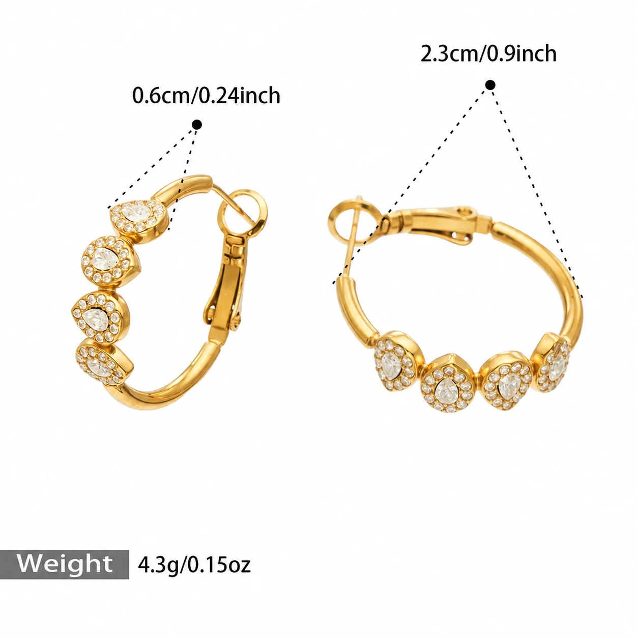 Foto del producto: Set de joyería, anillo halo de corazón y aros, acero con PVD de oro de 18K
