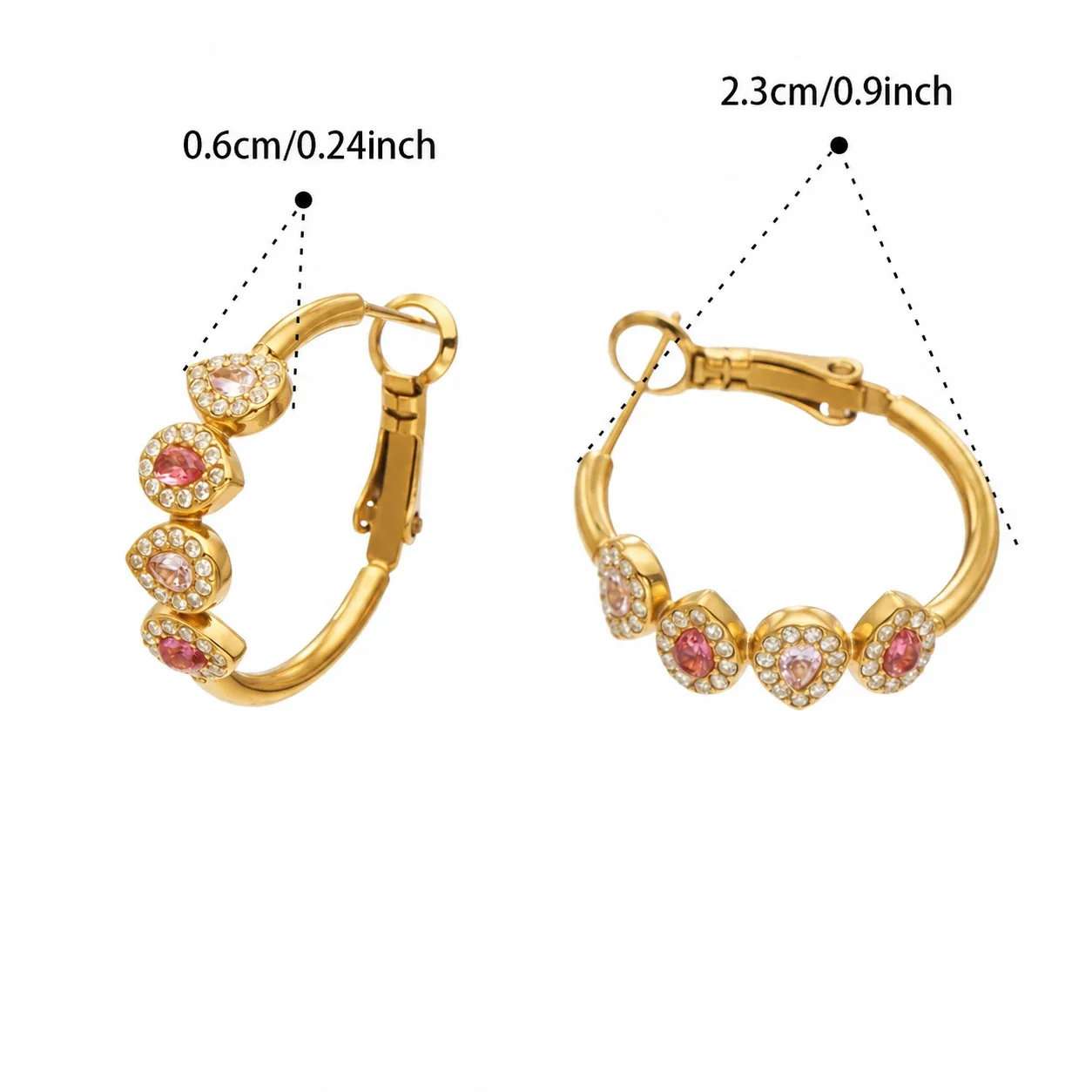 Foto del producto: Set de joyería, anillo halo de corazón y aros, acero con PVD de oro de 18K