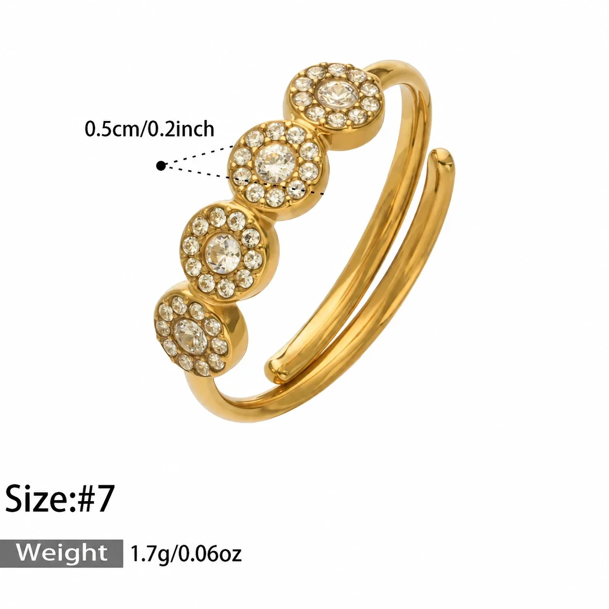 Foto del producto: Set de joyería, anillo halo de corazón y aros, acero con PVD de oro de 18K