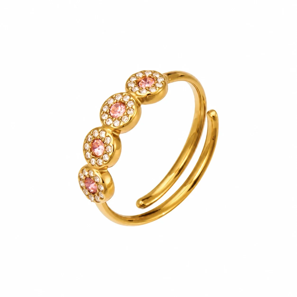 Foto del producto: Set de joyería, anillo halo de corazón y aros, acero con PVD de oro de 18K