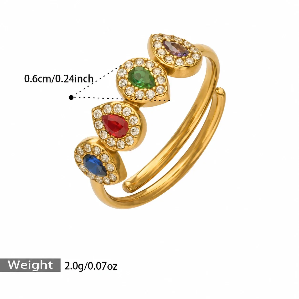 Foto del producto: Set de joyería, anillo halo de corazón y aros, acero con PVD de oro de 18K