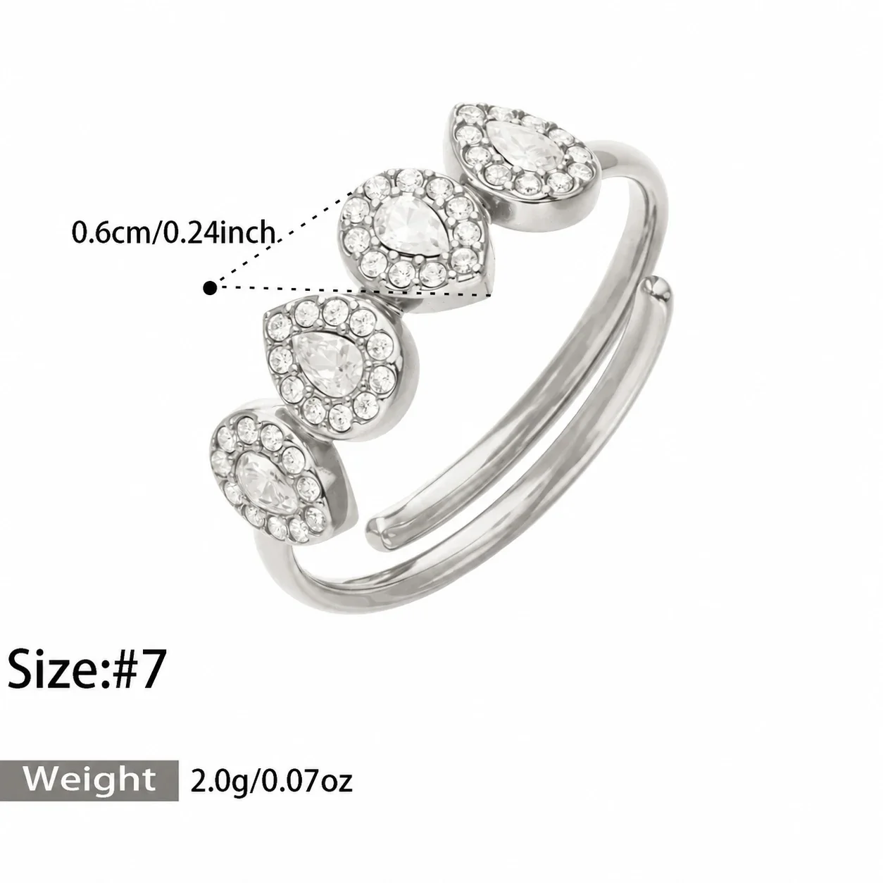 Foto del producto: Set de joyería, anillo halo de corazón y aros, acero con PVD de oro de 18K