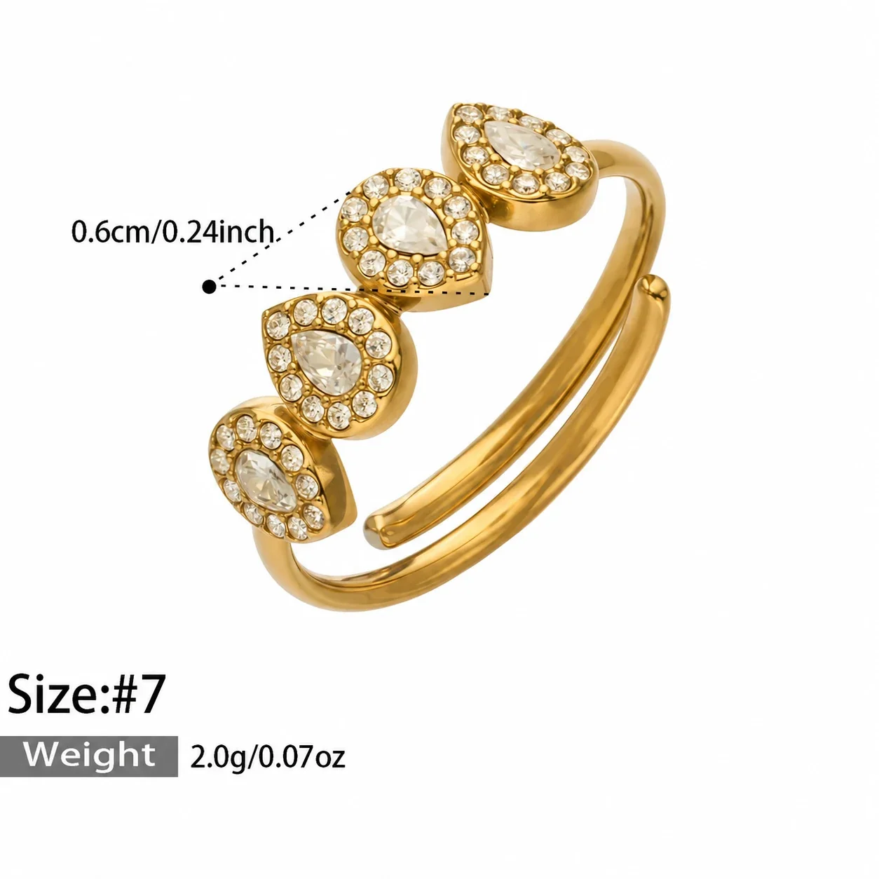 Foto del producto: Set de joyería, anillo halo de corazón y aros, acero con PVD de oro de 18K
