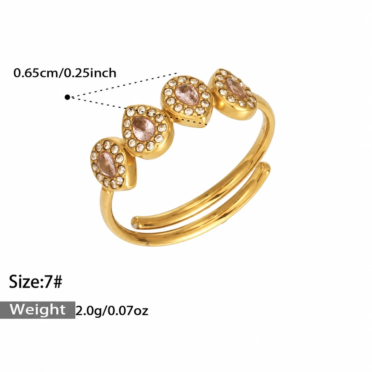 Foto del producto: Set de joyería, anillo halo de corazón y aros, acero con PVD de oro de 18K