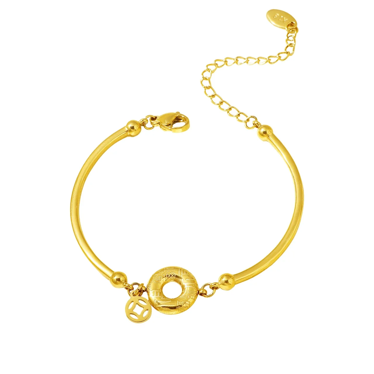 Gold-plated stainless steel charm bangle bracelet