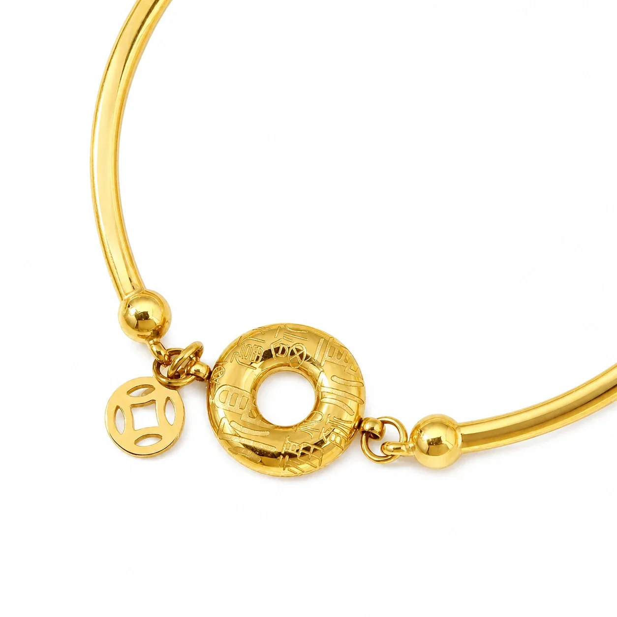 Refined Gold-Plated Tubular Ring Charm Chain Bracelet