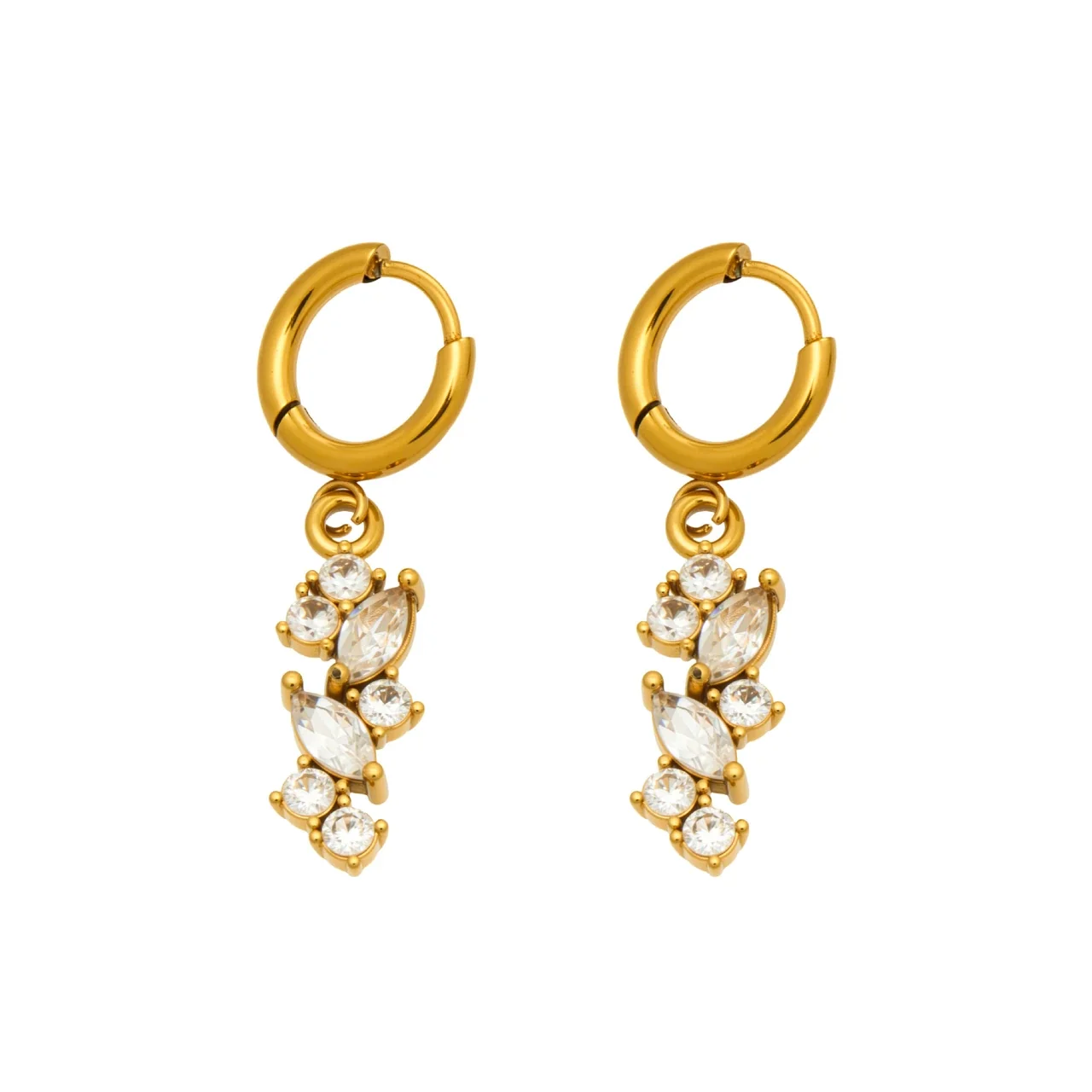 Refined Gold-Plated Huggie Marquise Cluster Drop Earrings