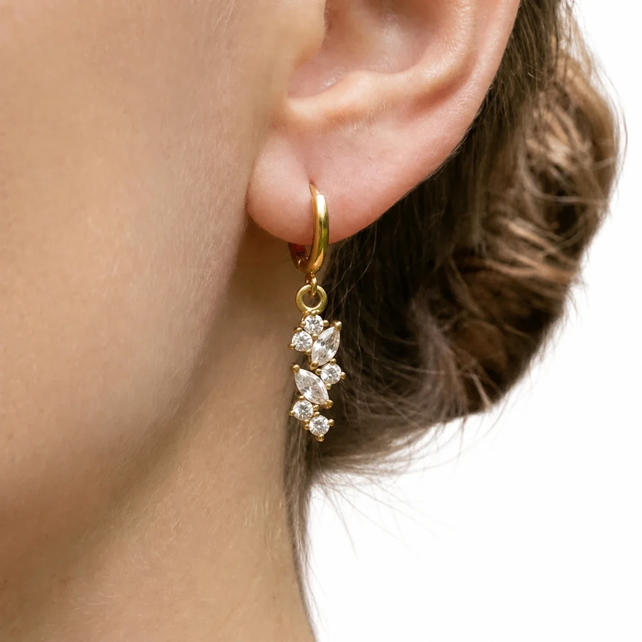 Refined Gold-Plated Huggie Marquise Cluster Drop Earrings