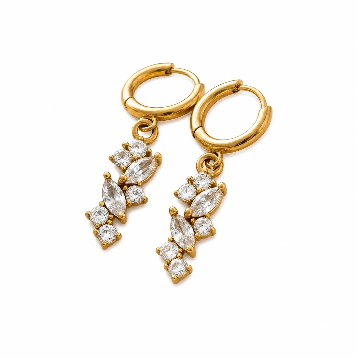 Refined Gold-Plated Huggie Marquise Cluster Drop Earrings