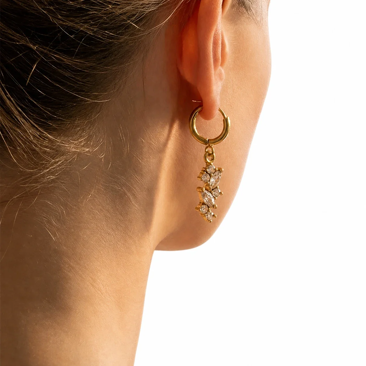 Refined Gold-Plated Huggie Marquise Cluster Drop Earrings