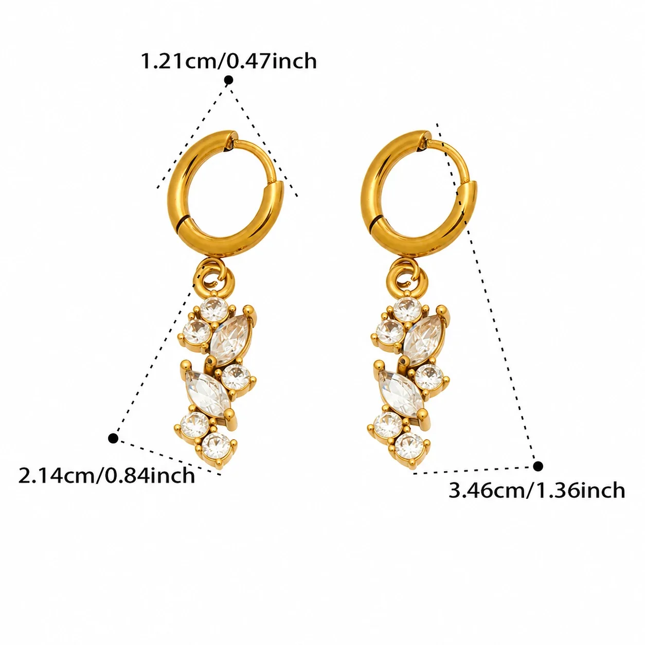 Refined Gold-Plated Huggie Marquise Cluster Drop Earrings - Gold