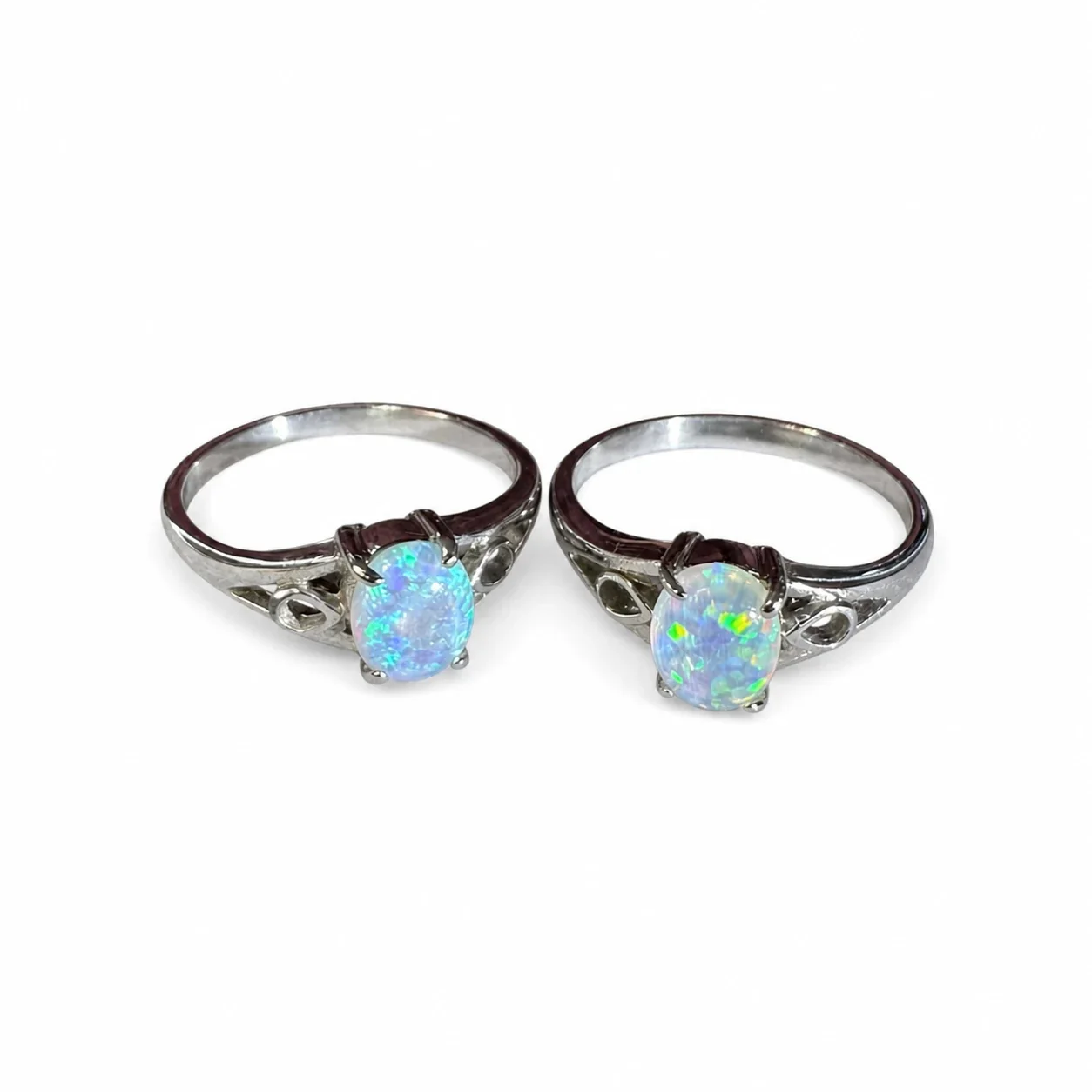 Silver-Tone Oval Opal Openwork Signet Ring