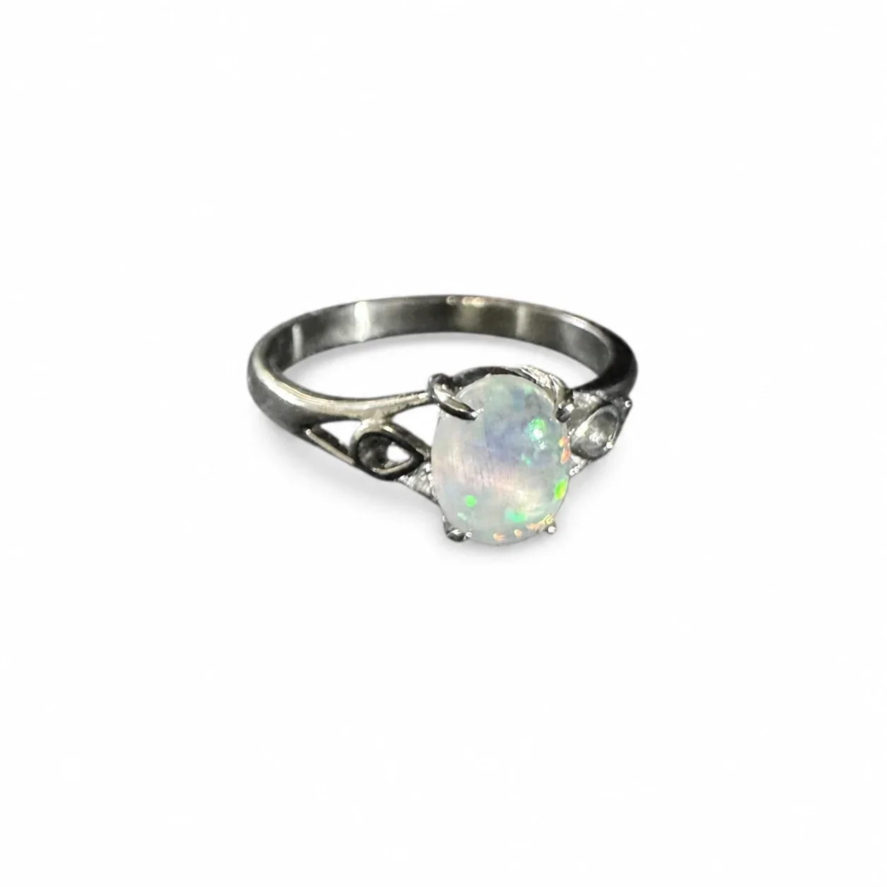 Iridescent 316 Stainless Steel Oval Opal Signet Ring