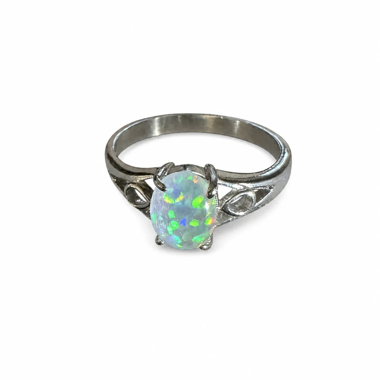 Iridescent 316 Stainless Steel Oval Opal Signet Ring