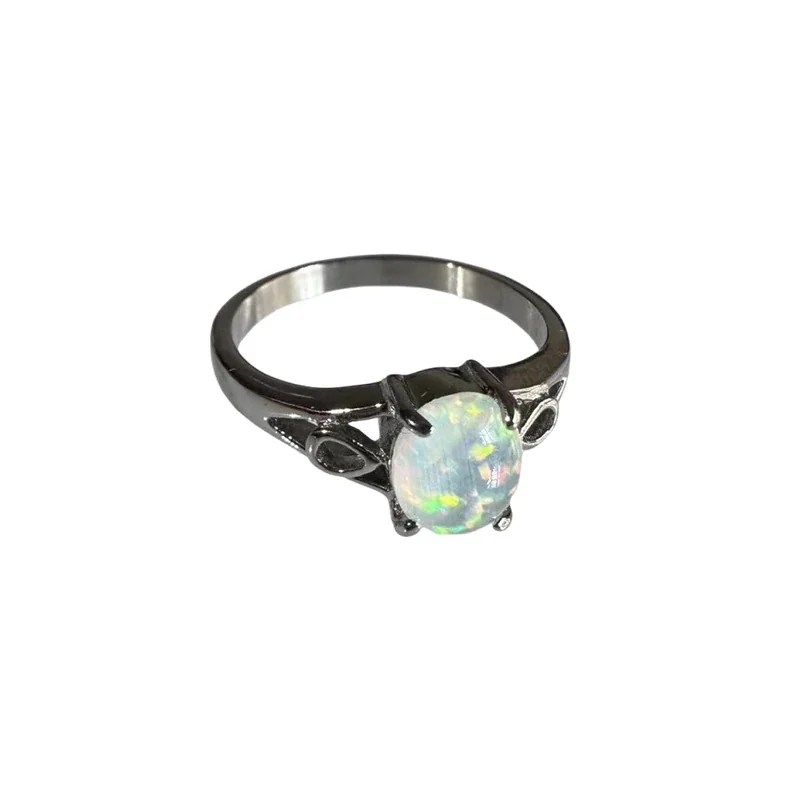 Iridescent 316 Stainless Steel Oval Opal Signet Ring