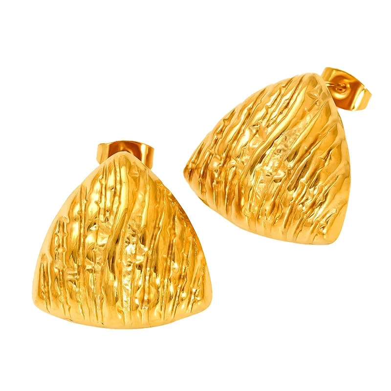 Sculptural Gold-Plated Ribbed Geometric Dome Stud Earrings