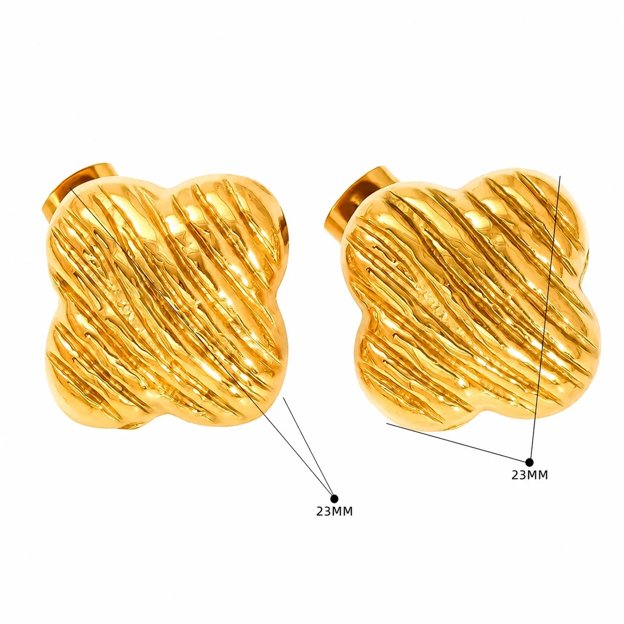 Sculptural Gold-Plated Ribbed Geometric Dome Stud Earrings
