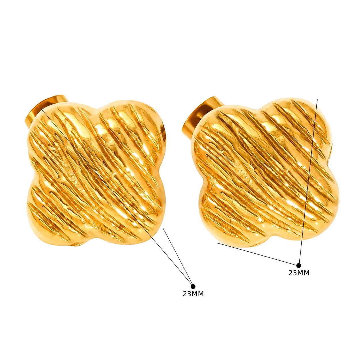 Sculptural Gold-Plated Ribbed Geometric Dome Stud Earrings - Gold Triangle
