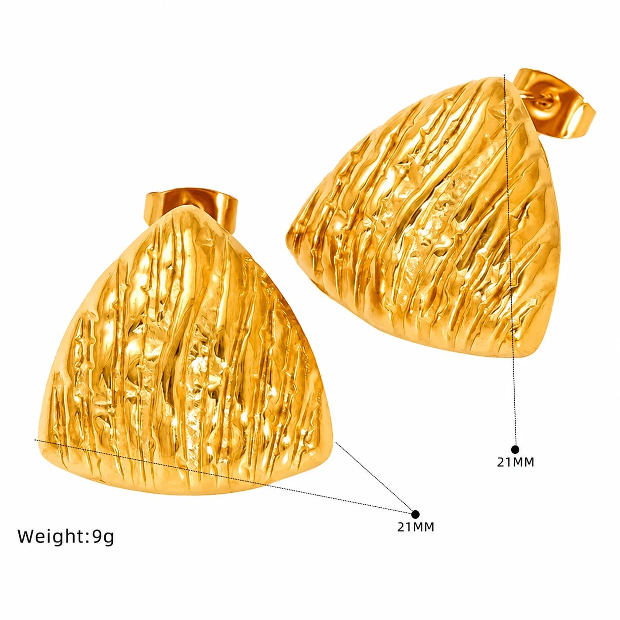 Sculptural Gold-Plated Ribbed Geometric Dome Stud Earrings - Gold Diamond