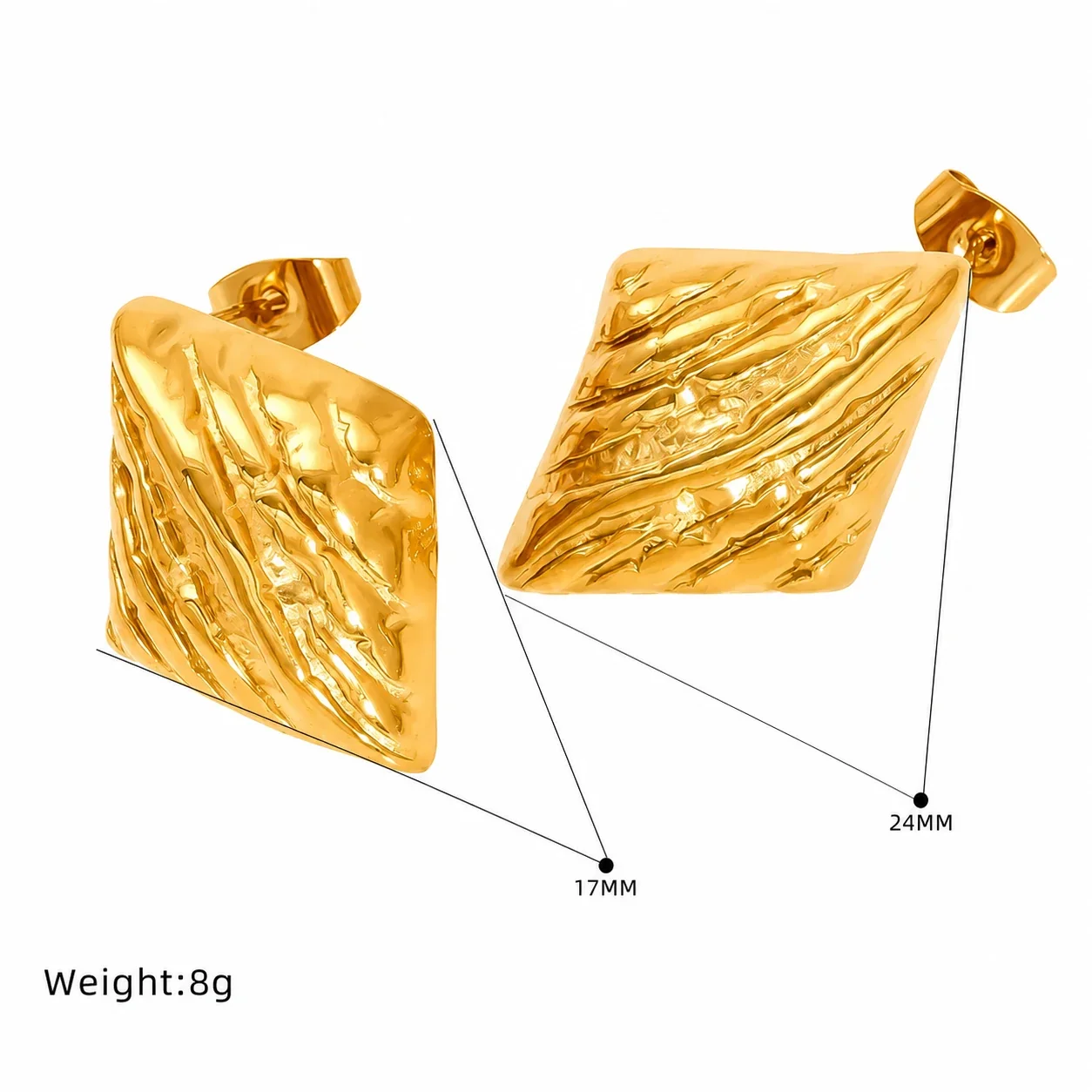 Sculptural Gold-Plated Ribbed Geometric Dome Stud Earrings - Gold Heart