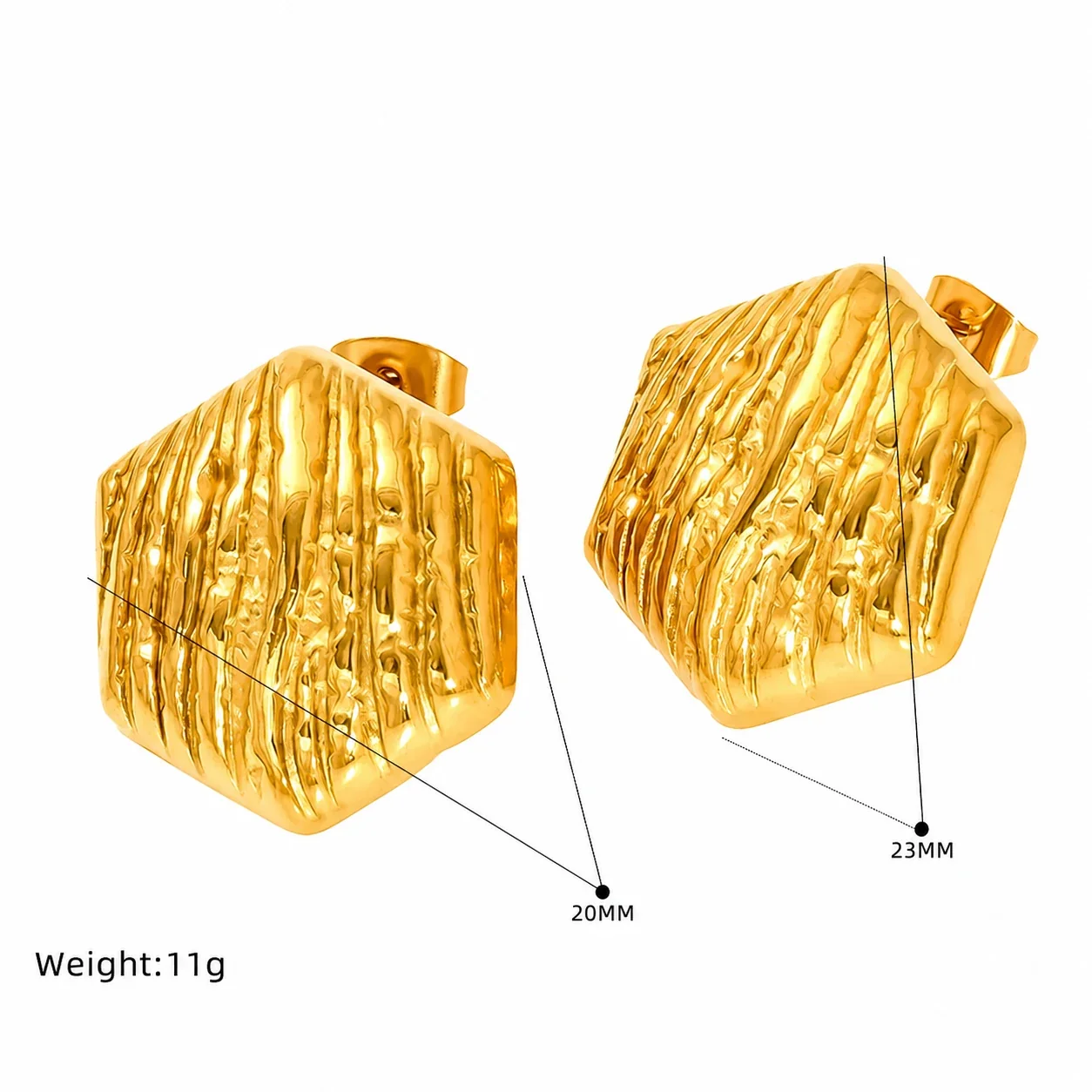 Sculptural Gold-Plated Ribbed Geometric Dome Stud Earrings - Gold Clover