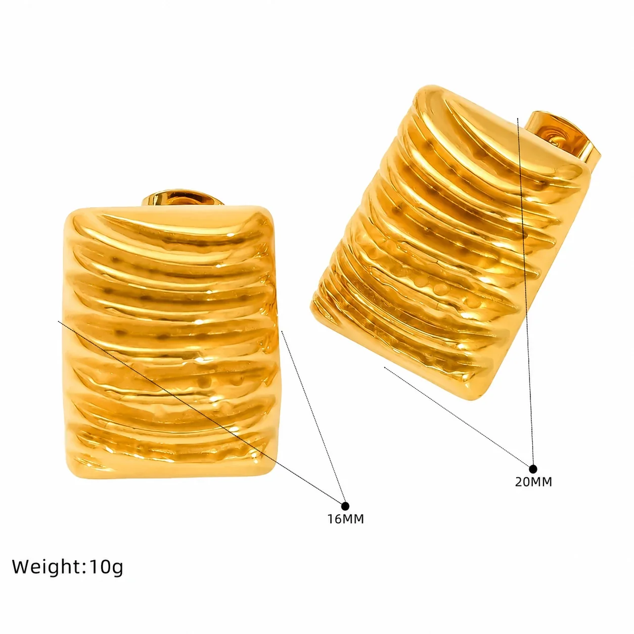 Sculptural Gold-Plated Ribbed Geometric Dome Stud Earrings - Gold Rectangle