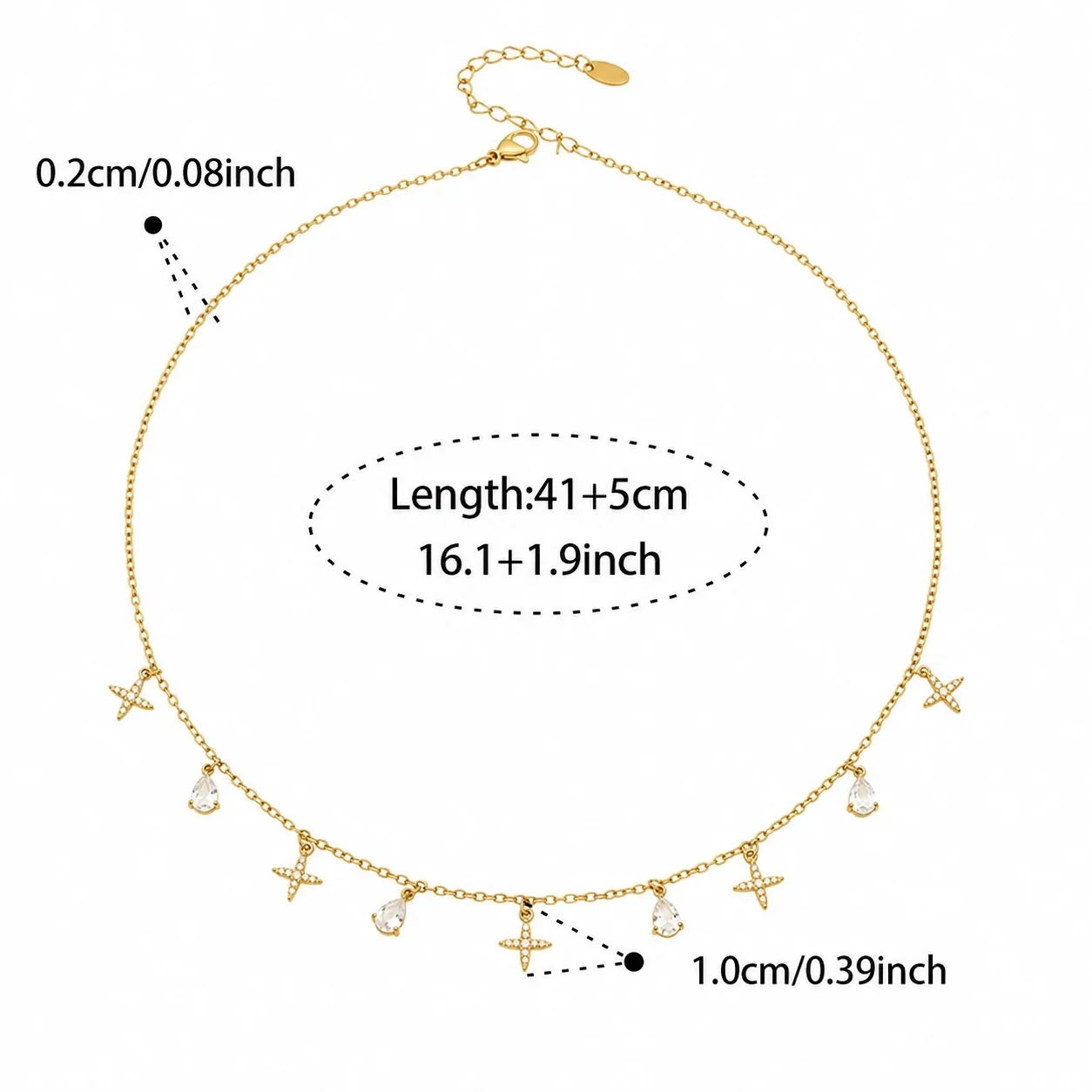 Jewelry Set Cross & Teardrop CZ Charms, Gold-Plated Steel - Gold Cross CZ - 41+5 cm