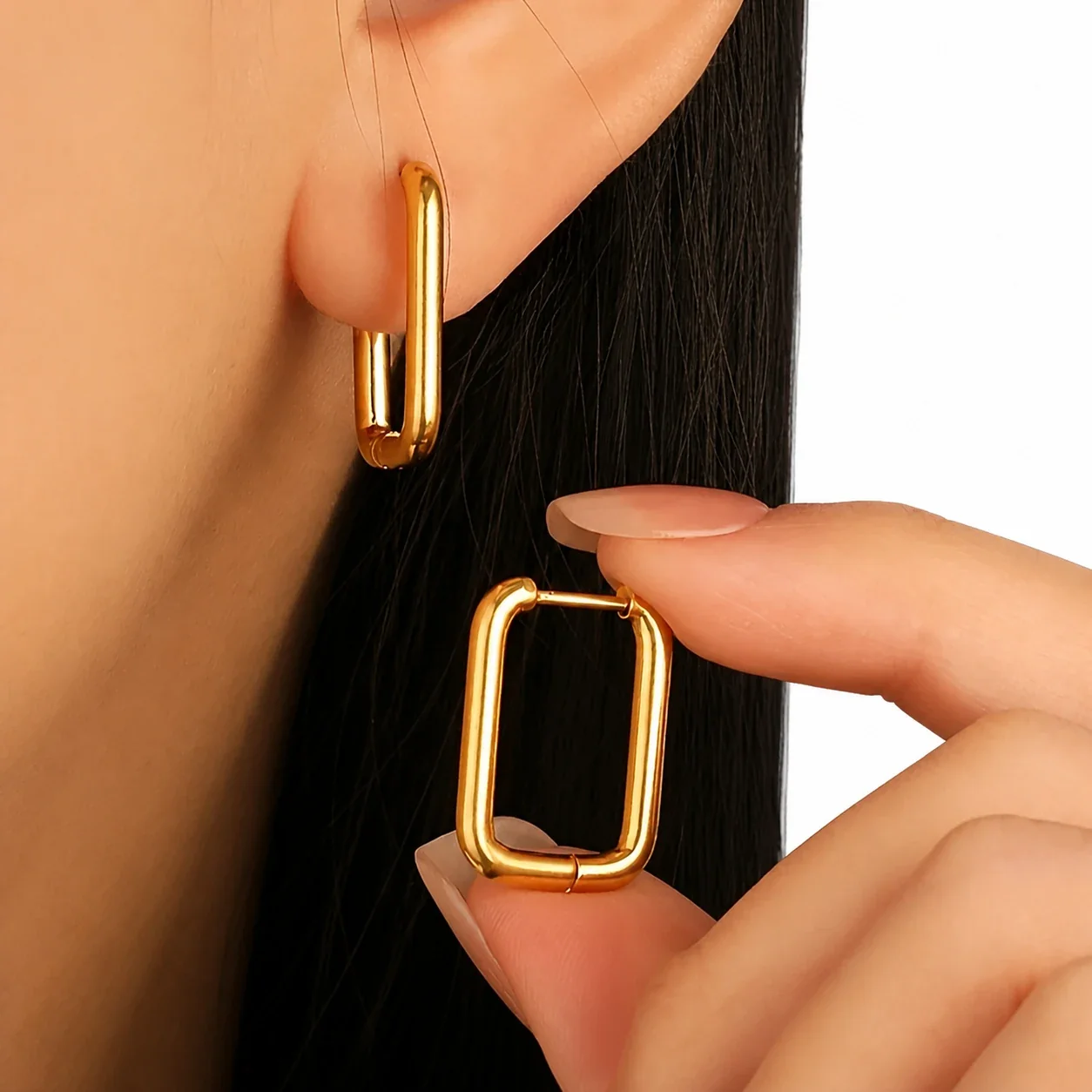 Sleek Stainless Steel Rectangular Hoop Earrings