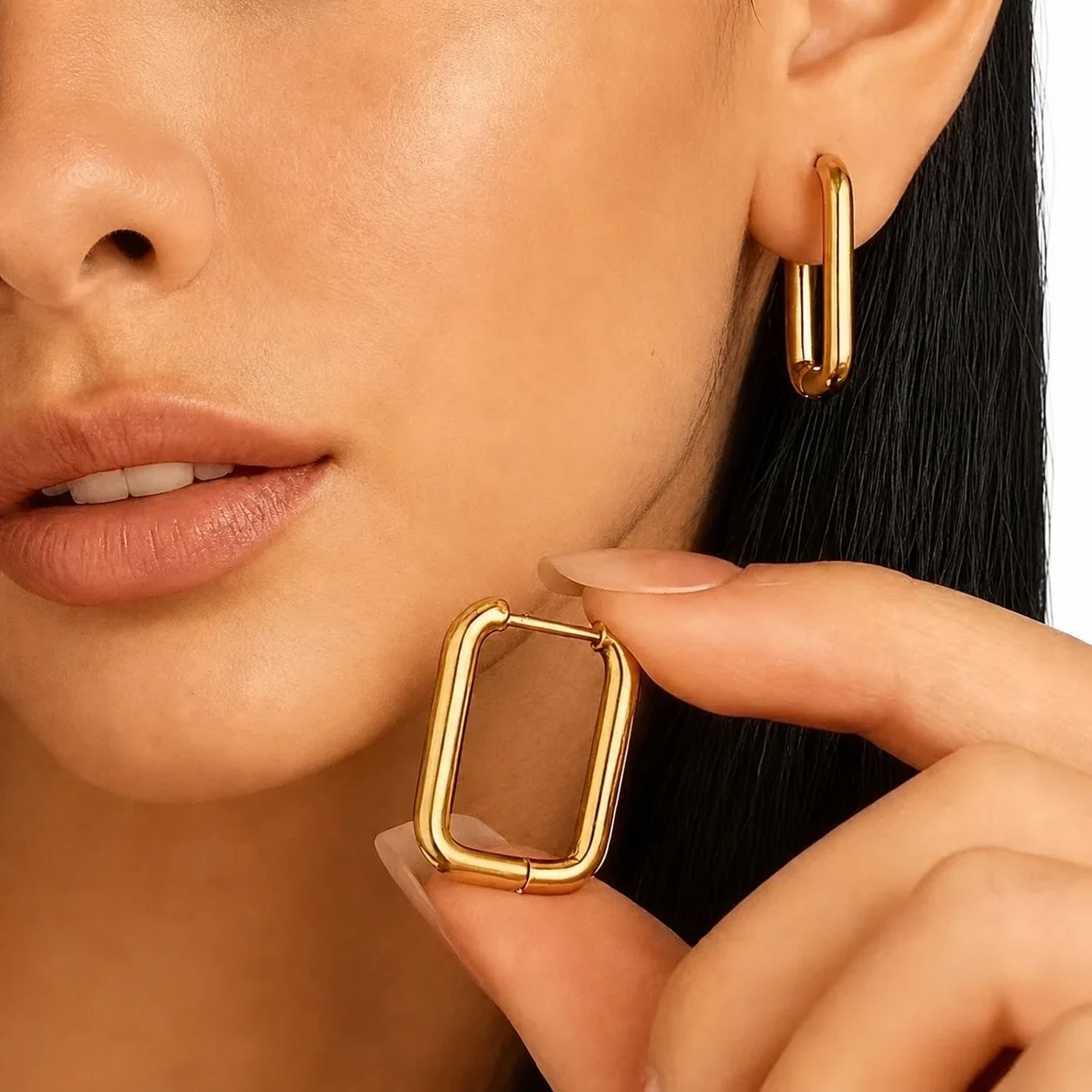 Sleek Stainless Steel Rectangular Hoop Earrings