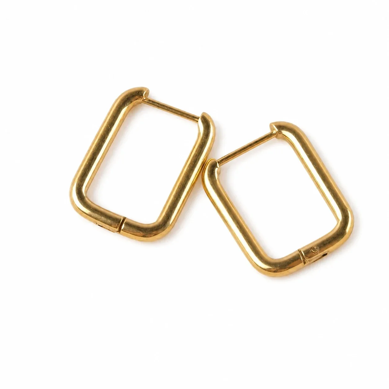 Sleek Stainless Steel Rectangular Hoop Earrings - Gold