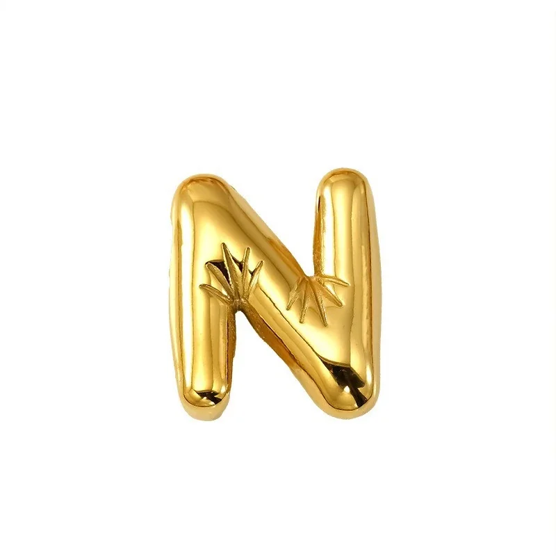 Playful 18K Gold PVD Stainless Steel Bubble Letter Pendant - Gold Letter N