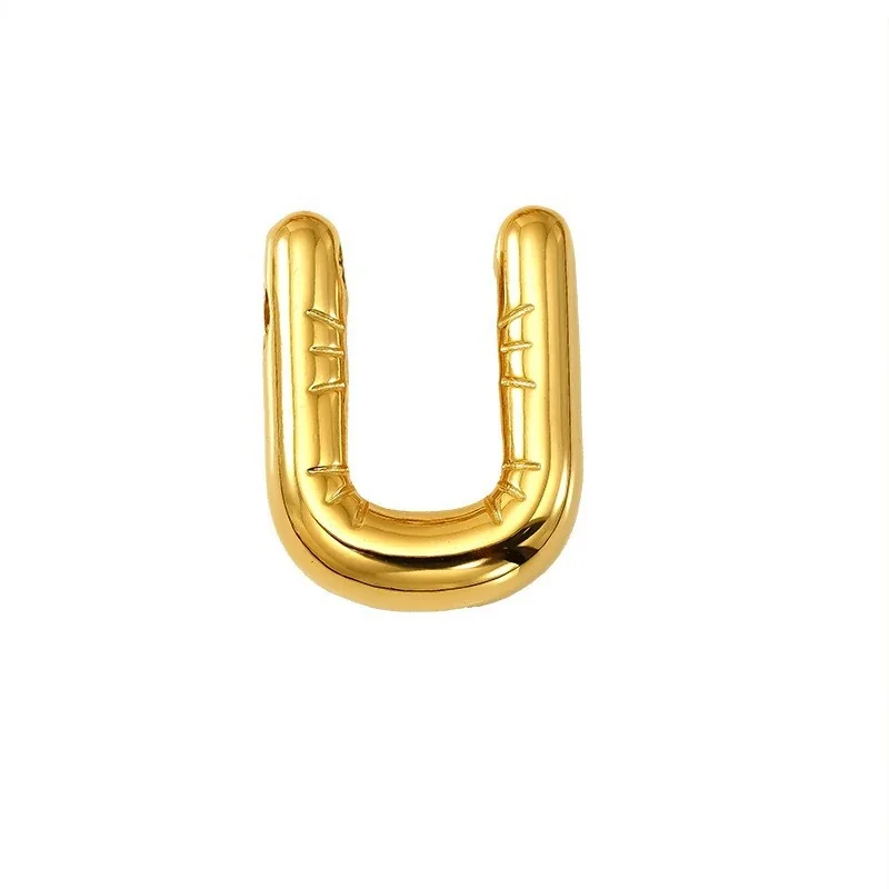 Playful 18K Gold PVD Stainless Steel Bubble Letter Pendant - Gold Letter U