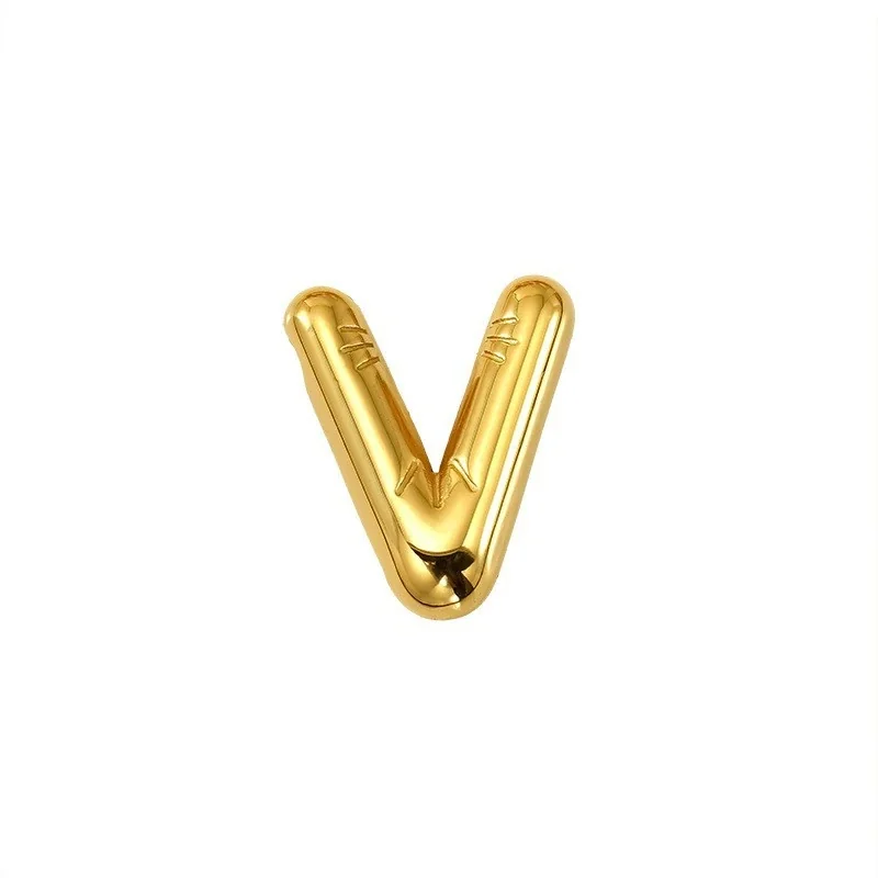 Playful 18K Gold PVD Stainless Steel Bubble Letter Pendant - Gold Letter V