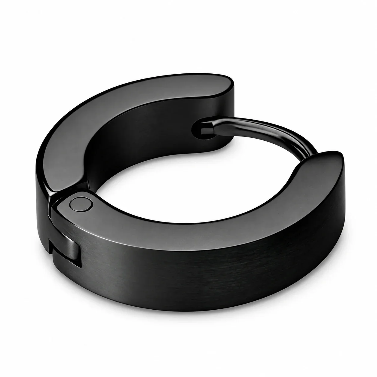 Hoop Earrings Wide Brushed Hinged Stainless Steel