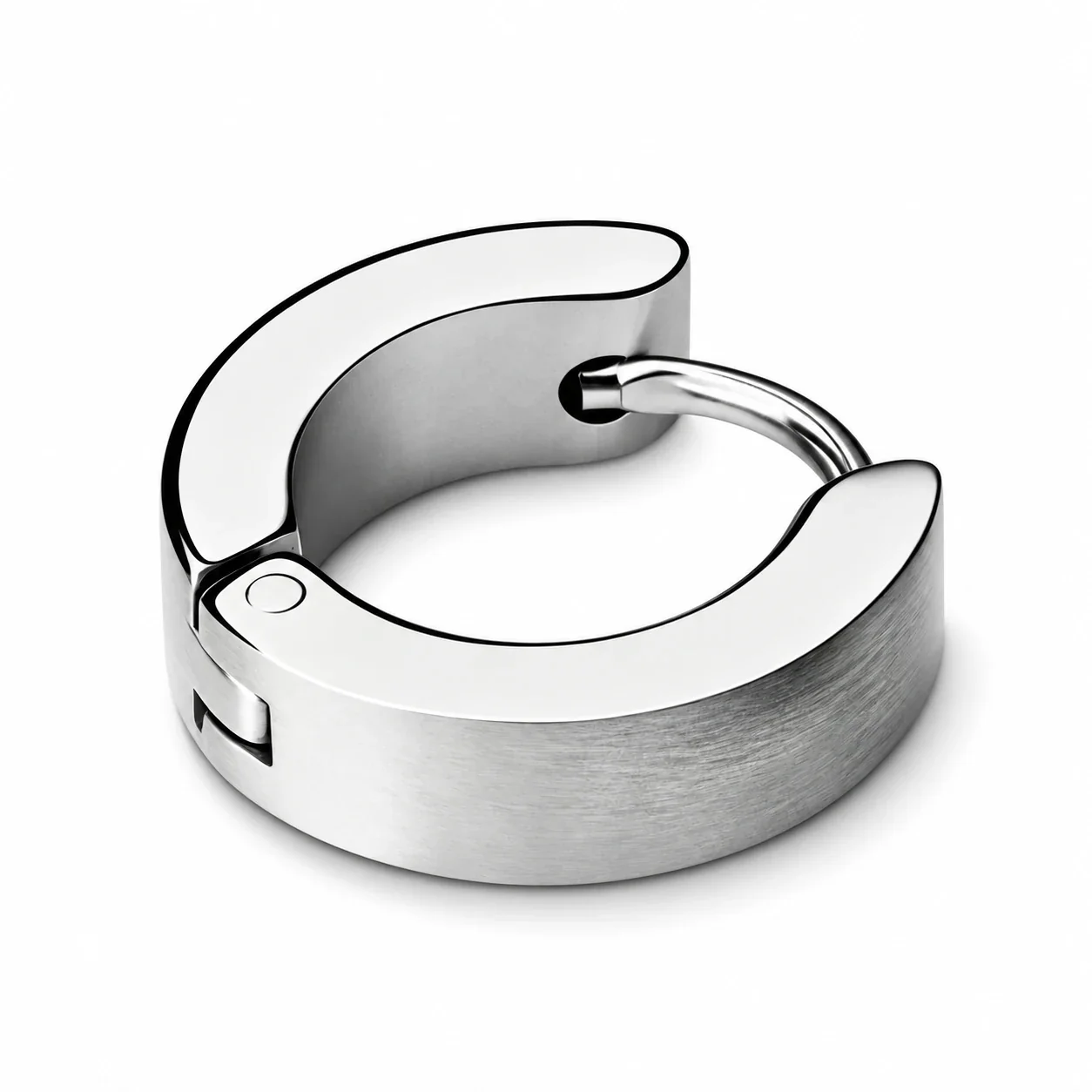 Hoop Earrings Wide Brushed Hinged Stainless Steel