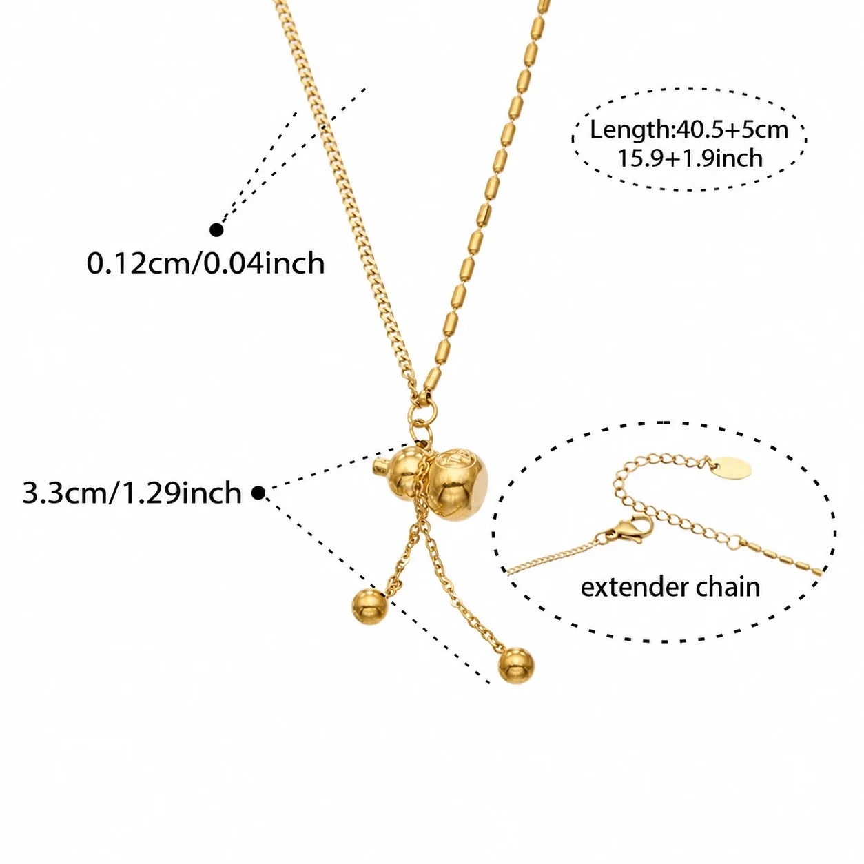 Gourd Tassel Necklace with Ball Drops, 18K Gold-Plated Steel - Gold Gourd