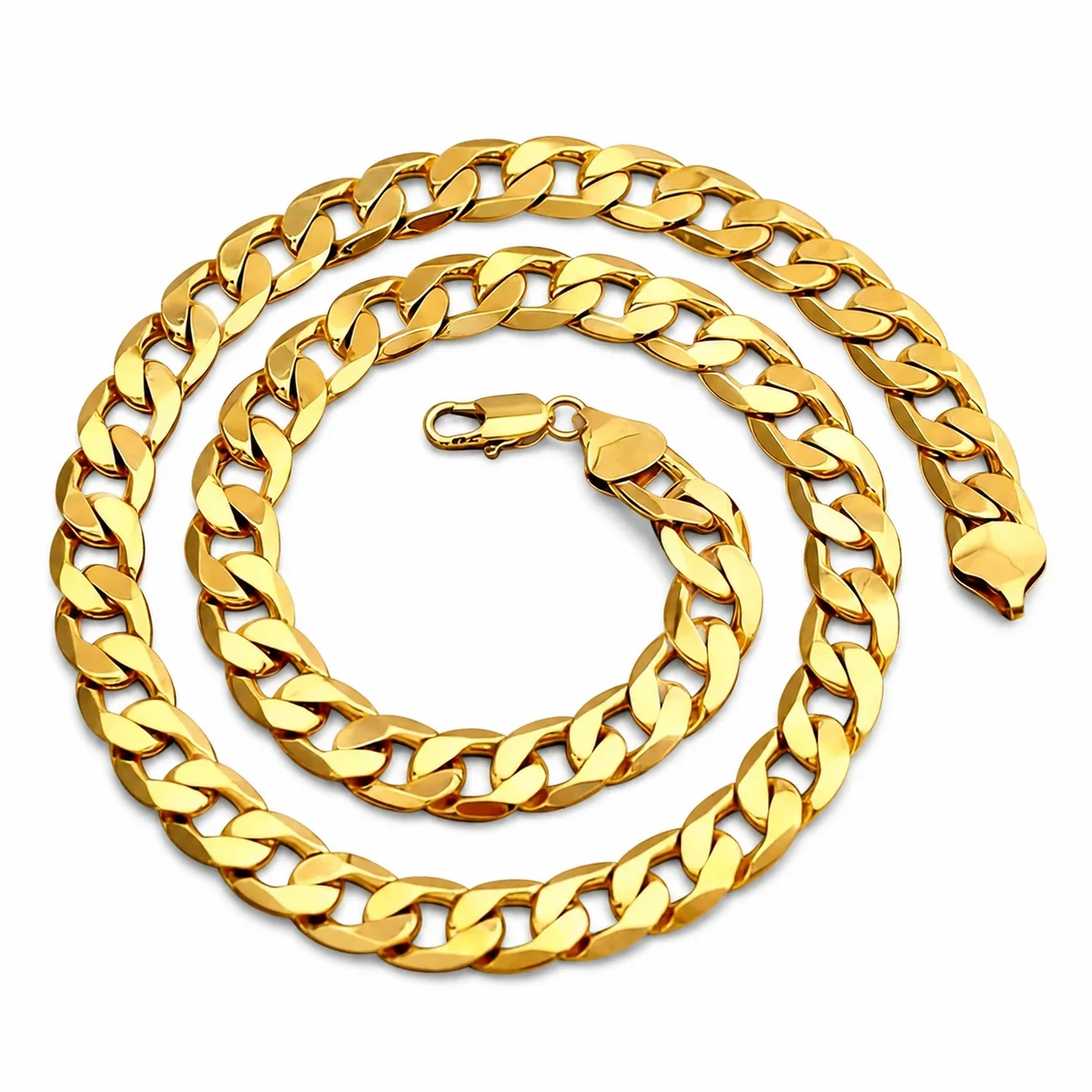 Bold Gold-Plated Flat Cuban Link Lobster Clasp Chain Necklace