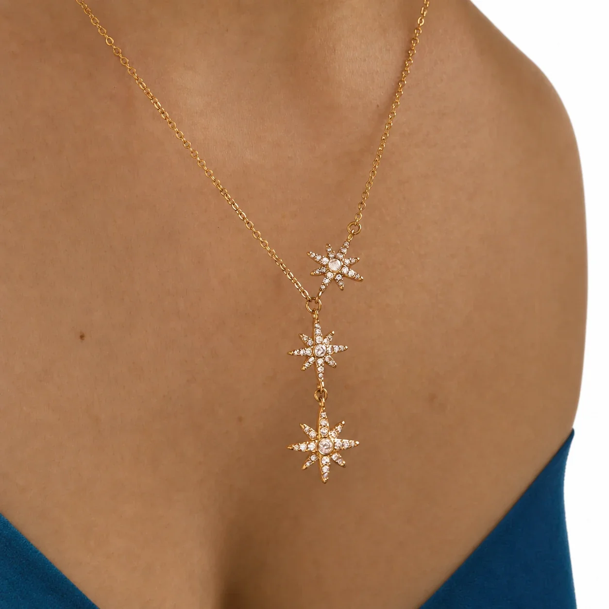 Celestial Gold PVD 316L Stainless Steel Star Y Necklace