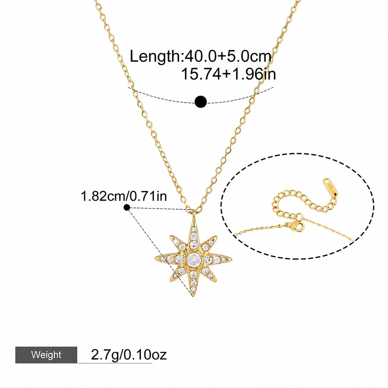 Celestial Gold PVD 316L Stainless Steel Star Y Necklace - Gold Moon Star