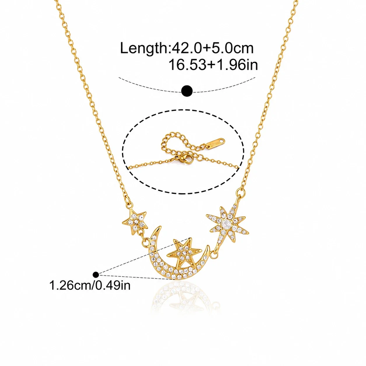 Celestial Gold PVD 316L Stainless Steel Star Y Necklace - Gold Y-Drop Stars