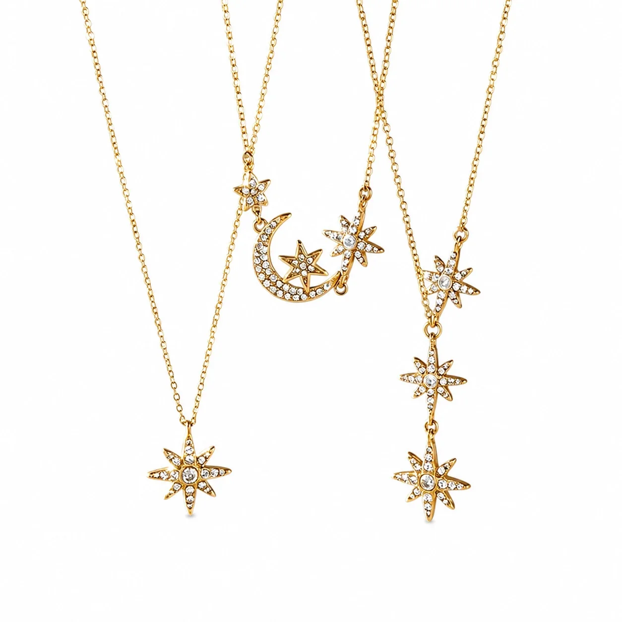 Celestial Gold PVD Starburst Crescent 316 Necklace